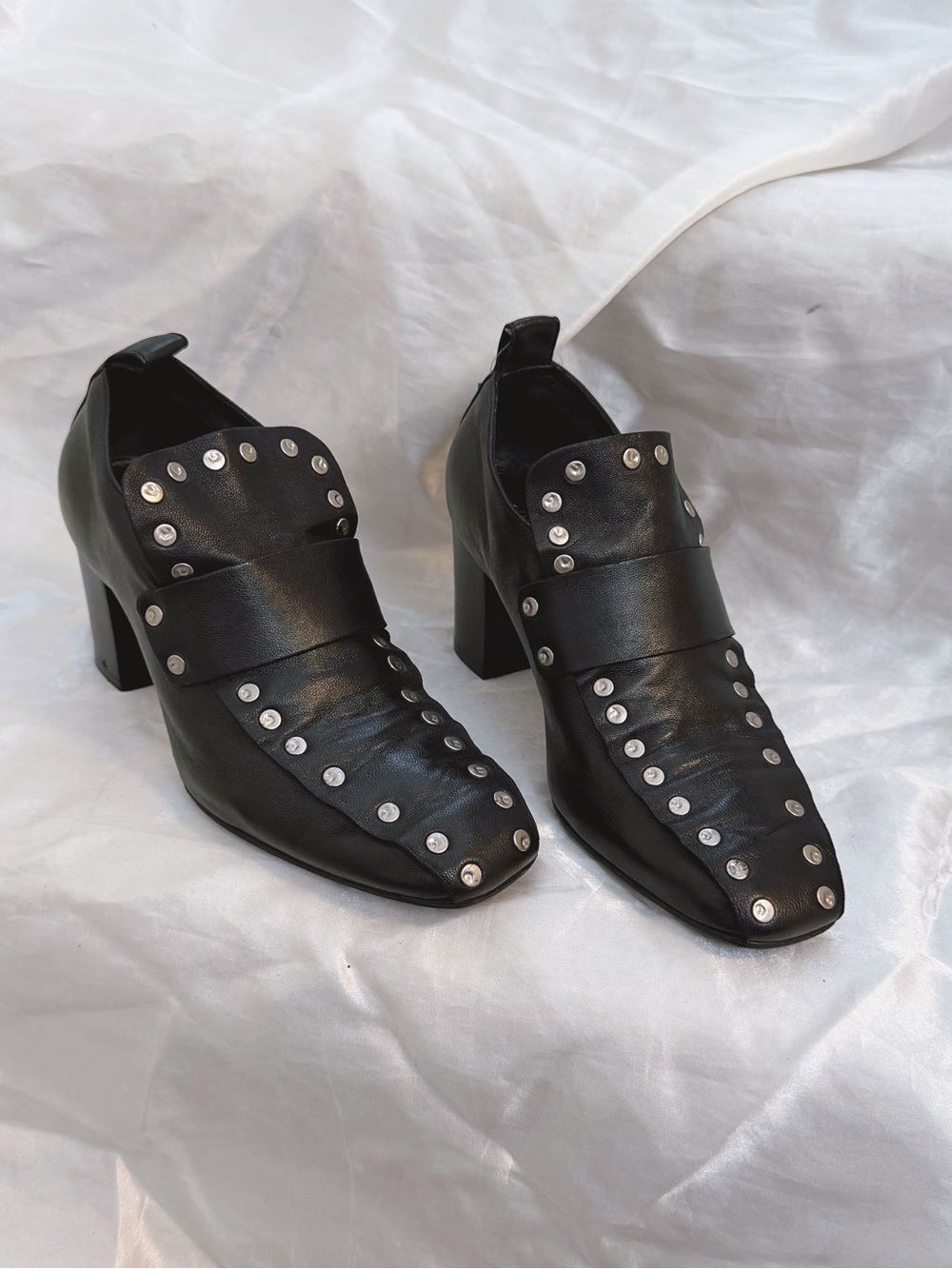 Celine Black Studded Leather Slip On Heel